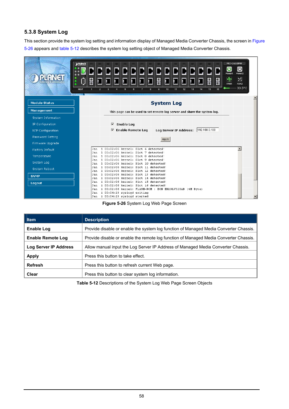8 system log | PLANET MC-1610MR User Manual | Page 58 / 68