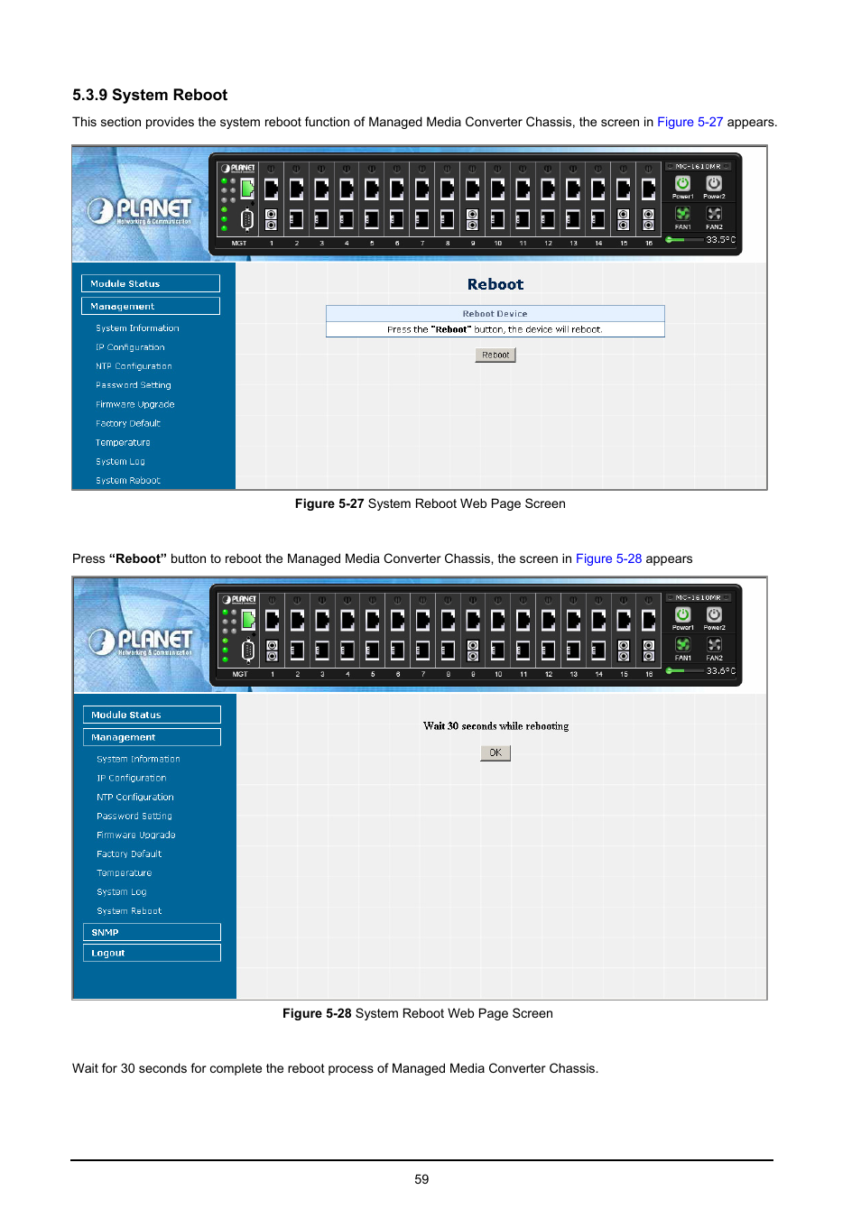 9 system reboot | PLANET MC-1610MR User Manual | Page 59 / 68
