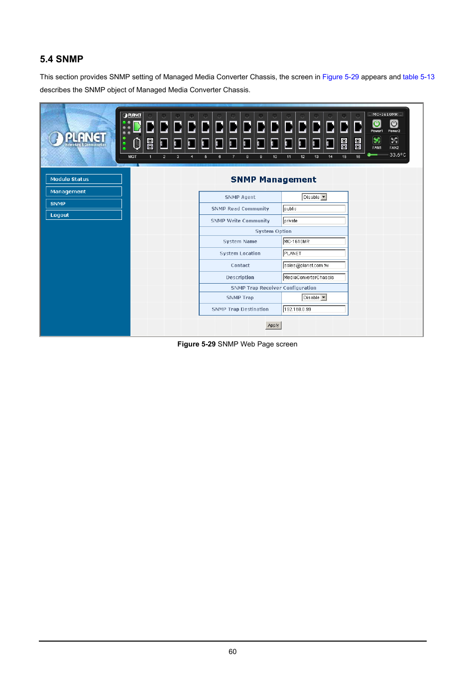 4 snmp, Snmp | PLANET MC-1610MR User Manual | Page 60 / 68