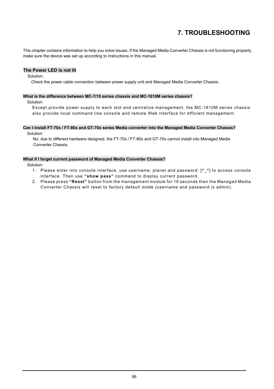 Troubleshooting | PLANET MC-1610MR User Manual | Page 66 / 68