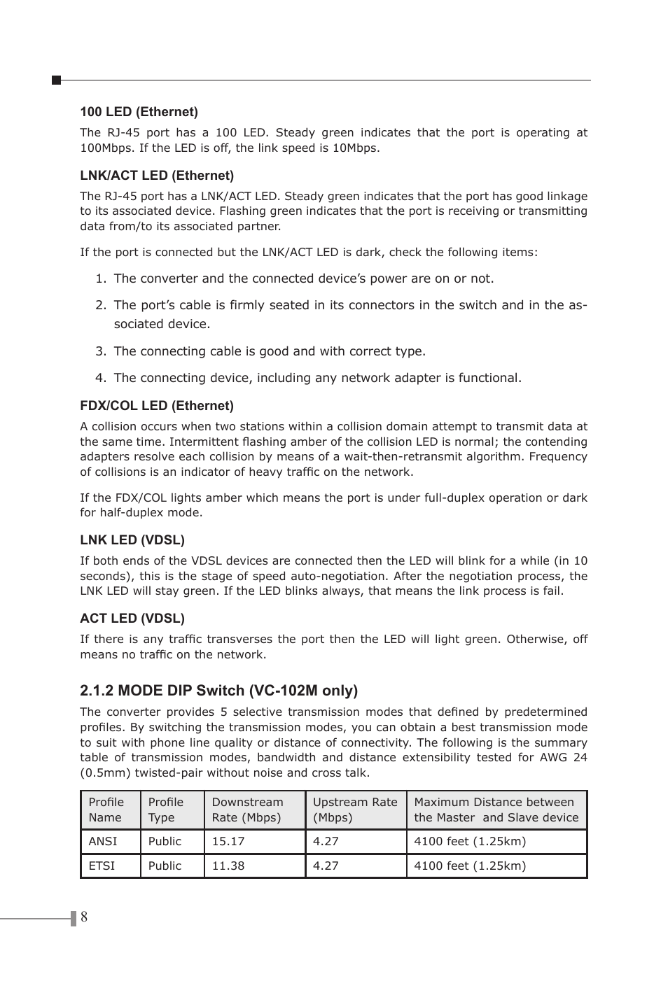 2 mode dip switch (vc-102m only) | PLANET VC-102M User Manual | Page 10 / 18