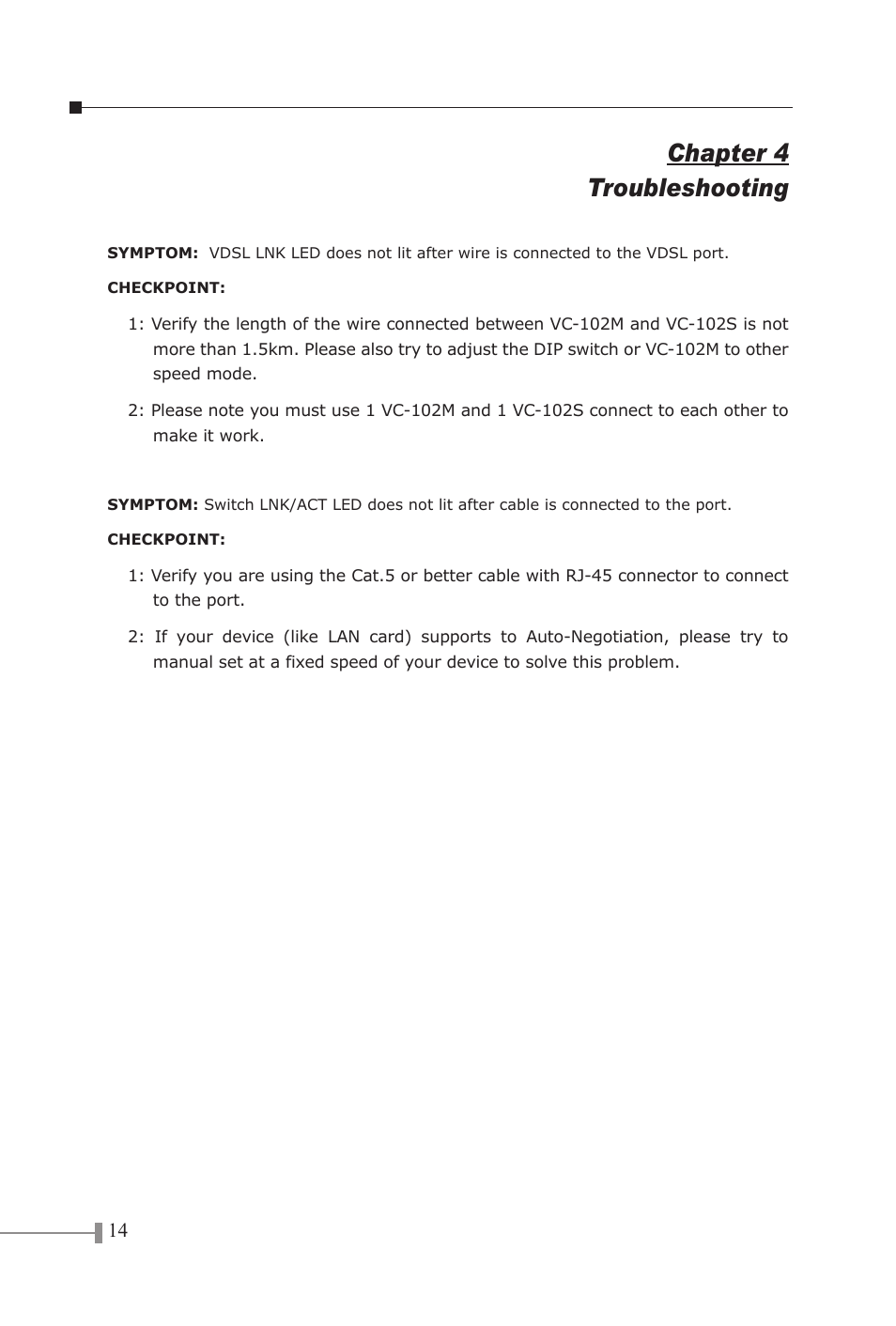 Chapter 4 troubleshooting | PLANET VC-102M User Manual | Page 16 / 18