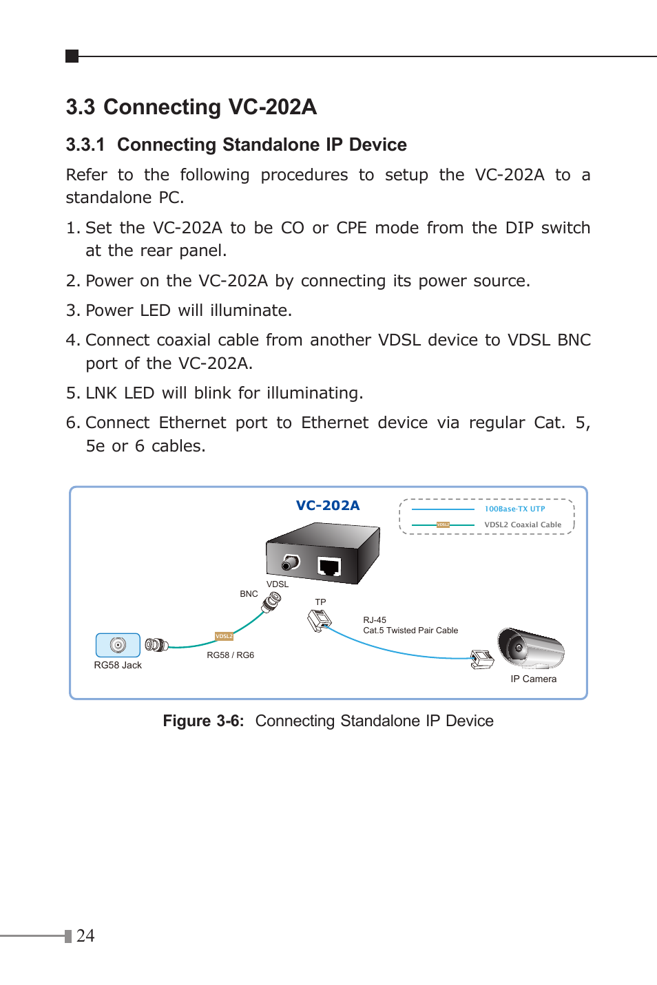 3 connecting vc-202a, 1 connecting standalone ip device, Figure 3-6: connecting standalone ip device | PLANET VC-201A User Manual | Page 24 / 32