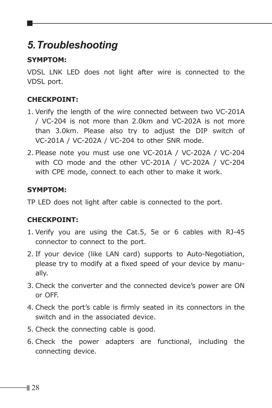 Troubleshooting | PLANET VC-201A User Manual | Page 28 / 32