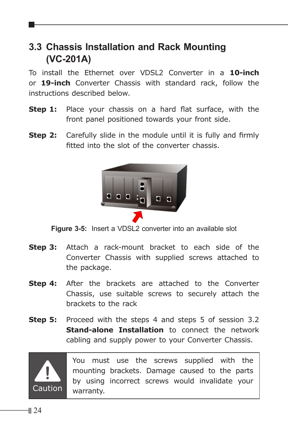 3 chassis installation and rack mounting (vc-201a) | PLANET VC-201A User Manual | Page 24 / 28