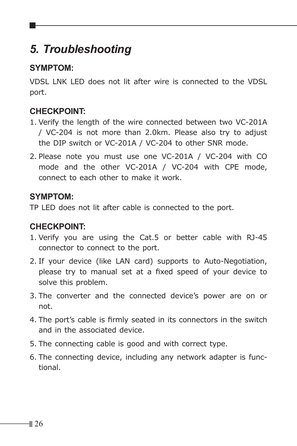 Troubleshooting | PLANET VC-201A User Manual | Page 26 / 28