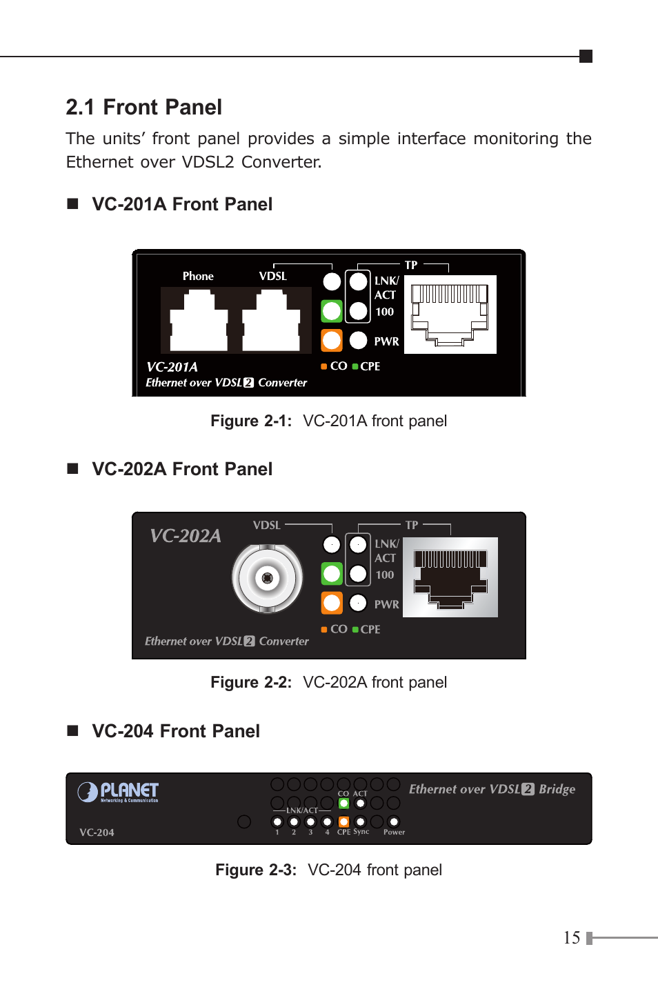 1 front panel | PLANET VC-202A User Manual | Page 15 / 36