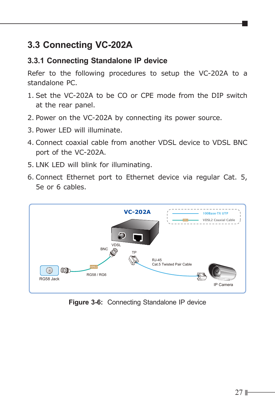 3 connecting vc-202a, 1 connecting standalone ip device, Figure 3-6: connecting standalone ip device | PLANET VC-202A User Manual | Page 27 / 36