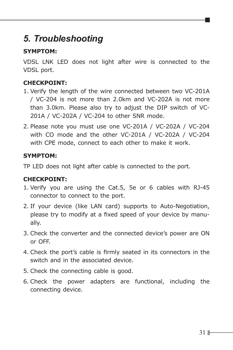 Troubleshooting | PLANET VC-202A User Manual | Page 31 / 36