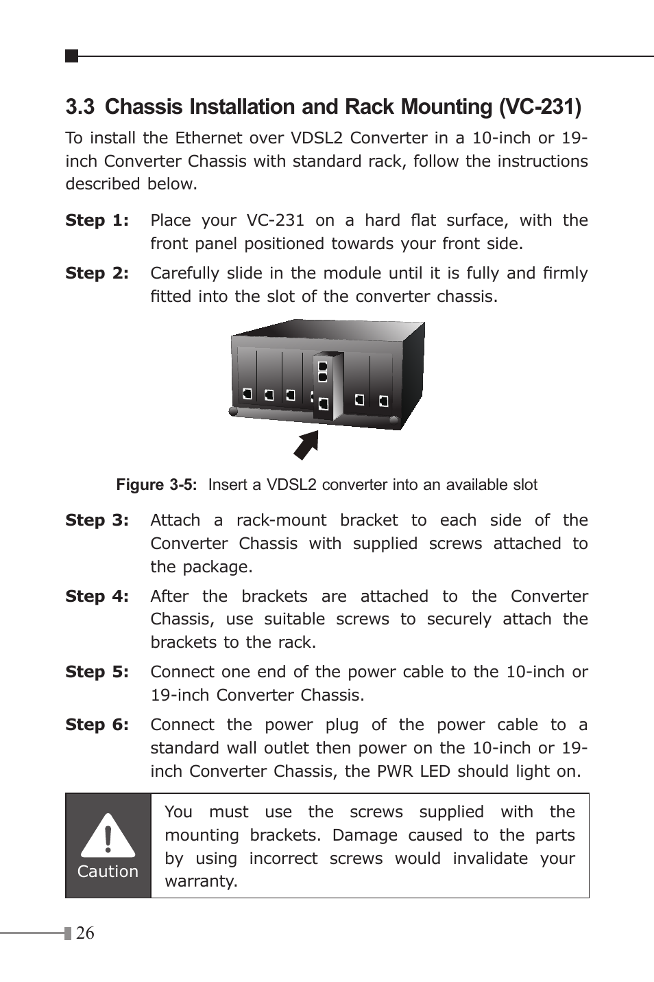 3 chassis installation and rack mounting (vc-231) | PLANET VC-231 User Manual | Page 26 / 32