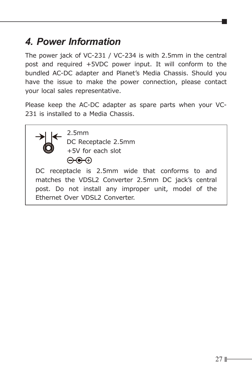 Power information | PLANET VC-231 User Manual | Page 27 / 32