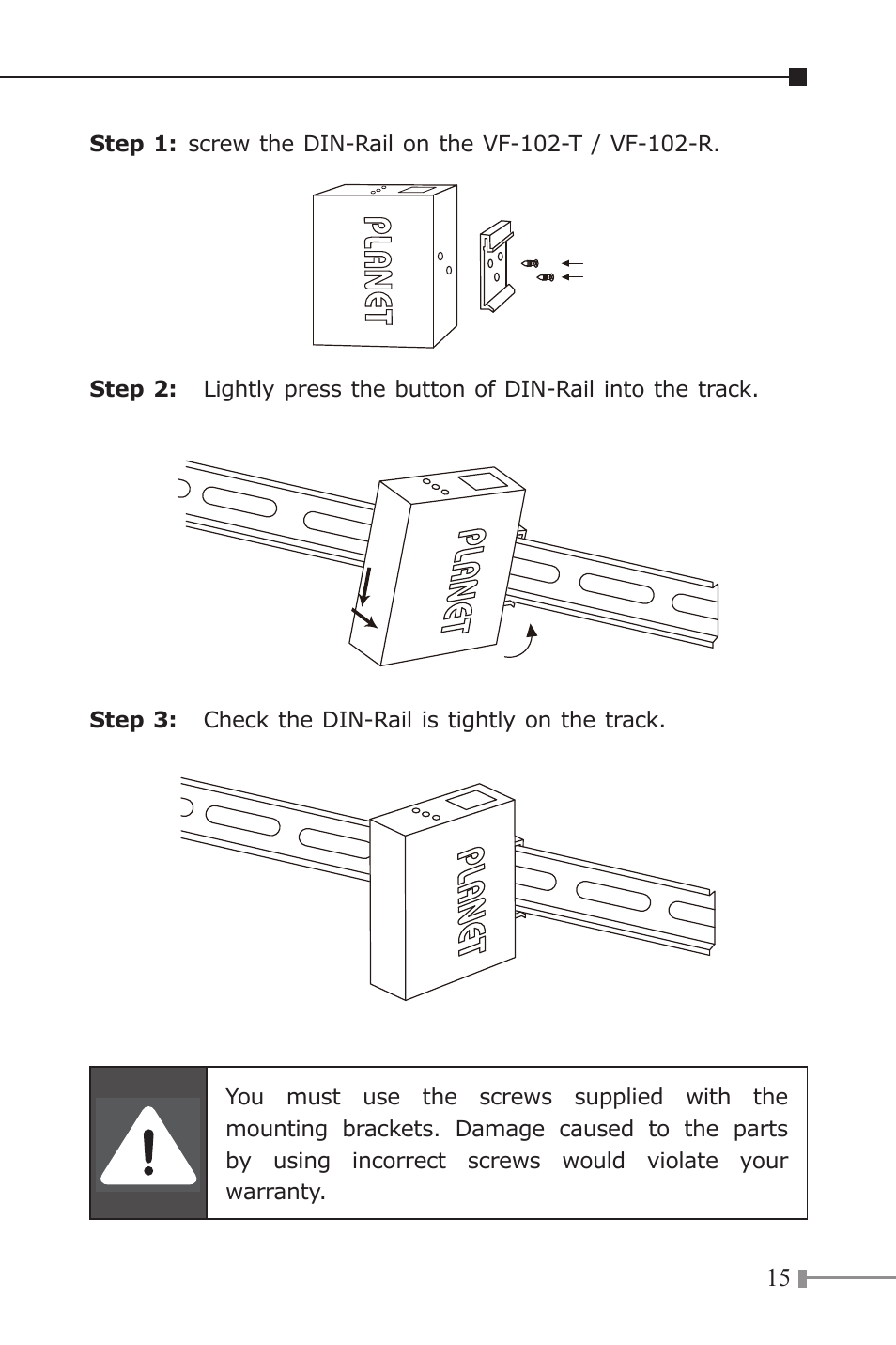 PLANET VF-102-KIT User Manual | Page 15 / 16