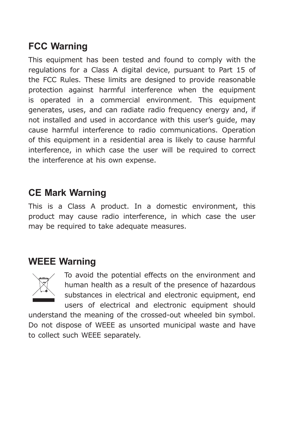Fcc warning, Ce mark warning, Weee warning | PLANET VF-102-KIT User Manual | Page 3 / 16