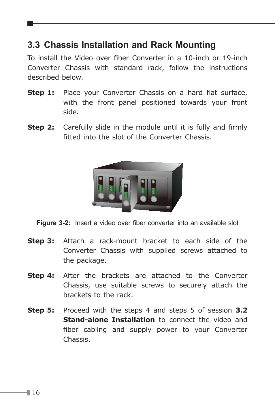 3 chassis installation and rack mounting | PLANET VF-10x-KIT User Manual | Page 16 / 20