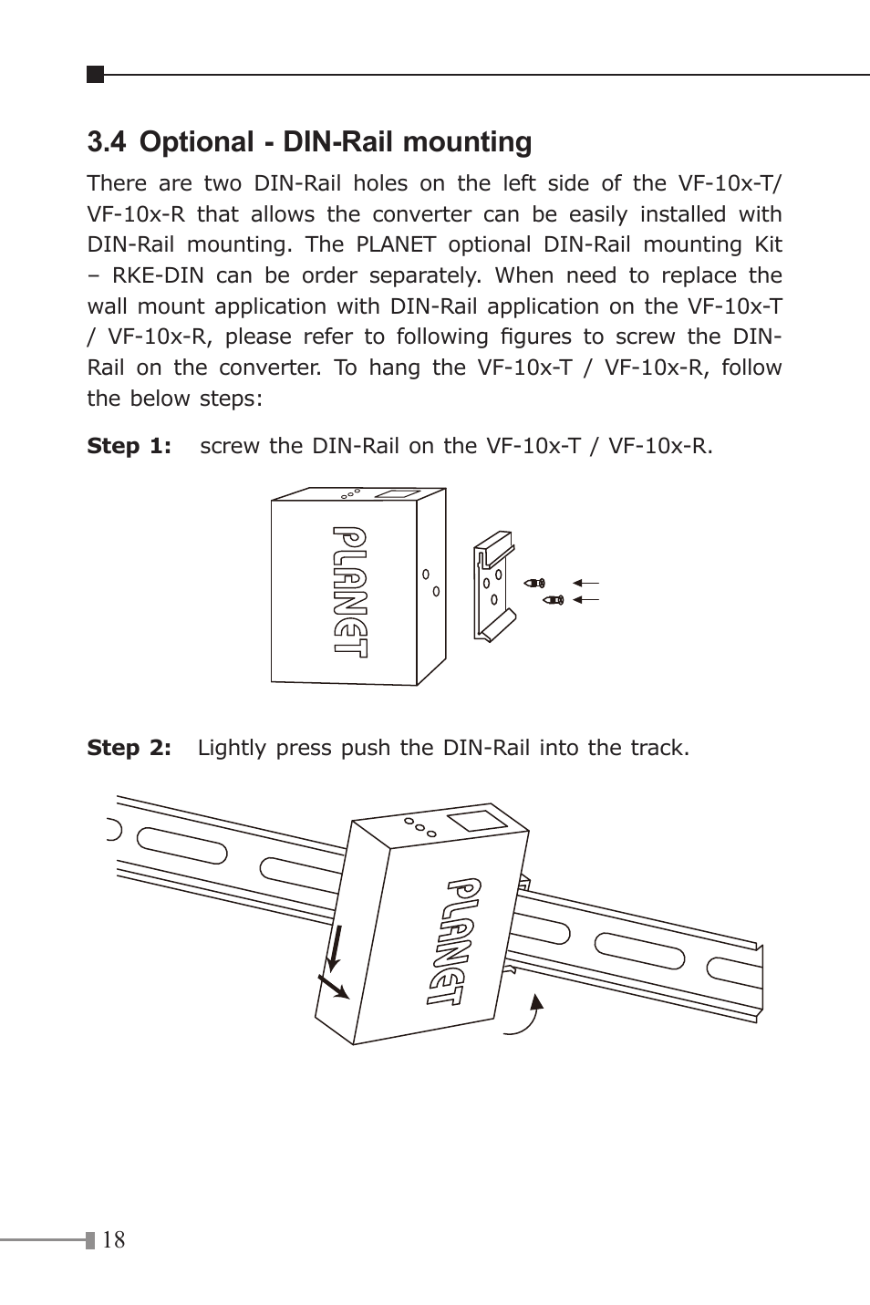 4 optional - din-rail mounting | PLANET VF-10x-KIT User Manual | Page 18 / 20