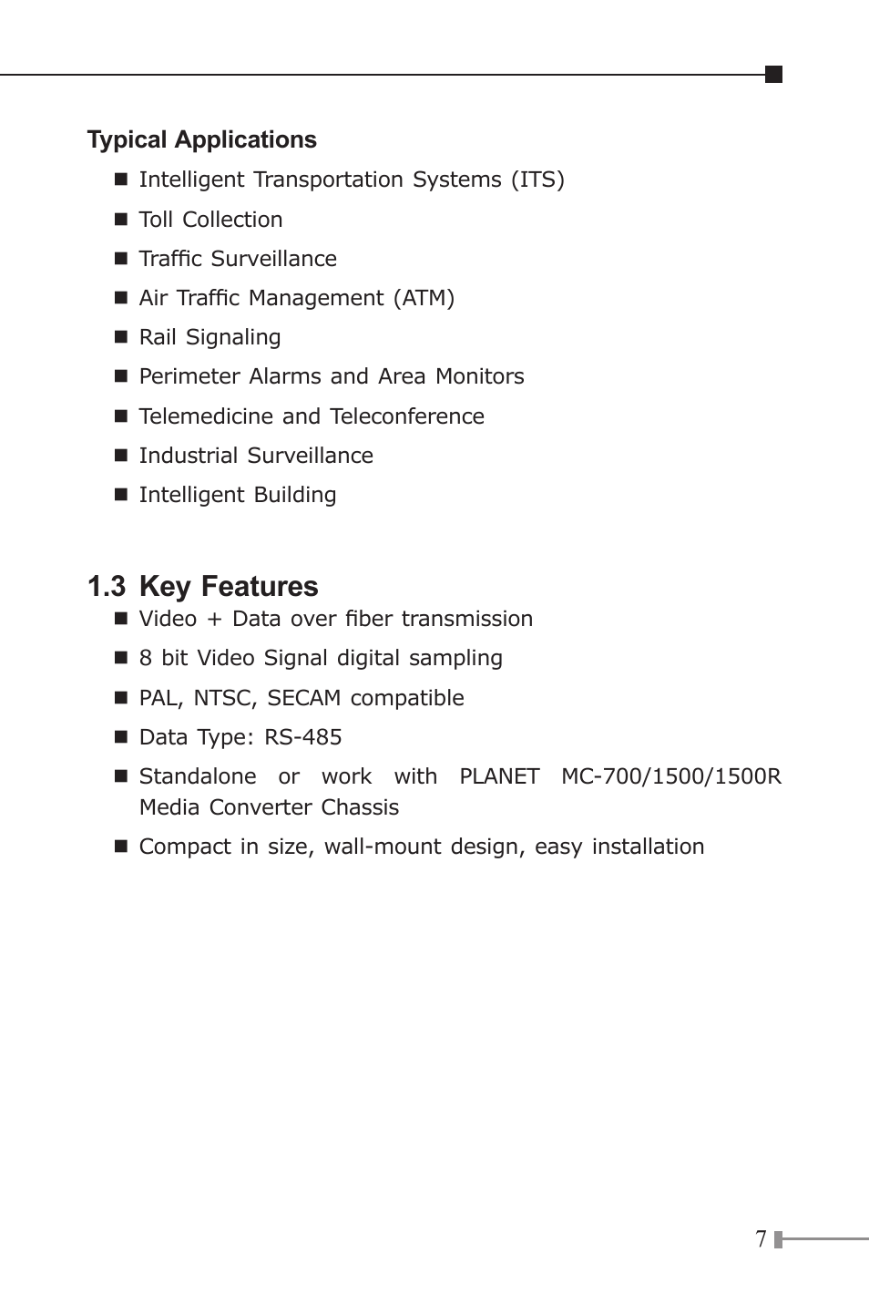 3 key features | PLANET VF-10x-KIT User Manual | Page 7 / 20