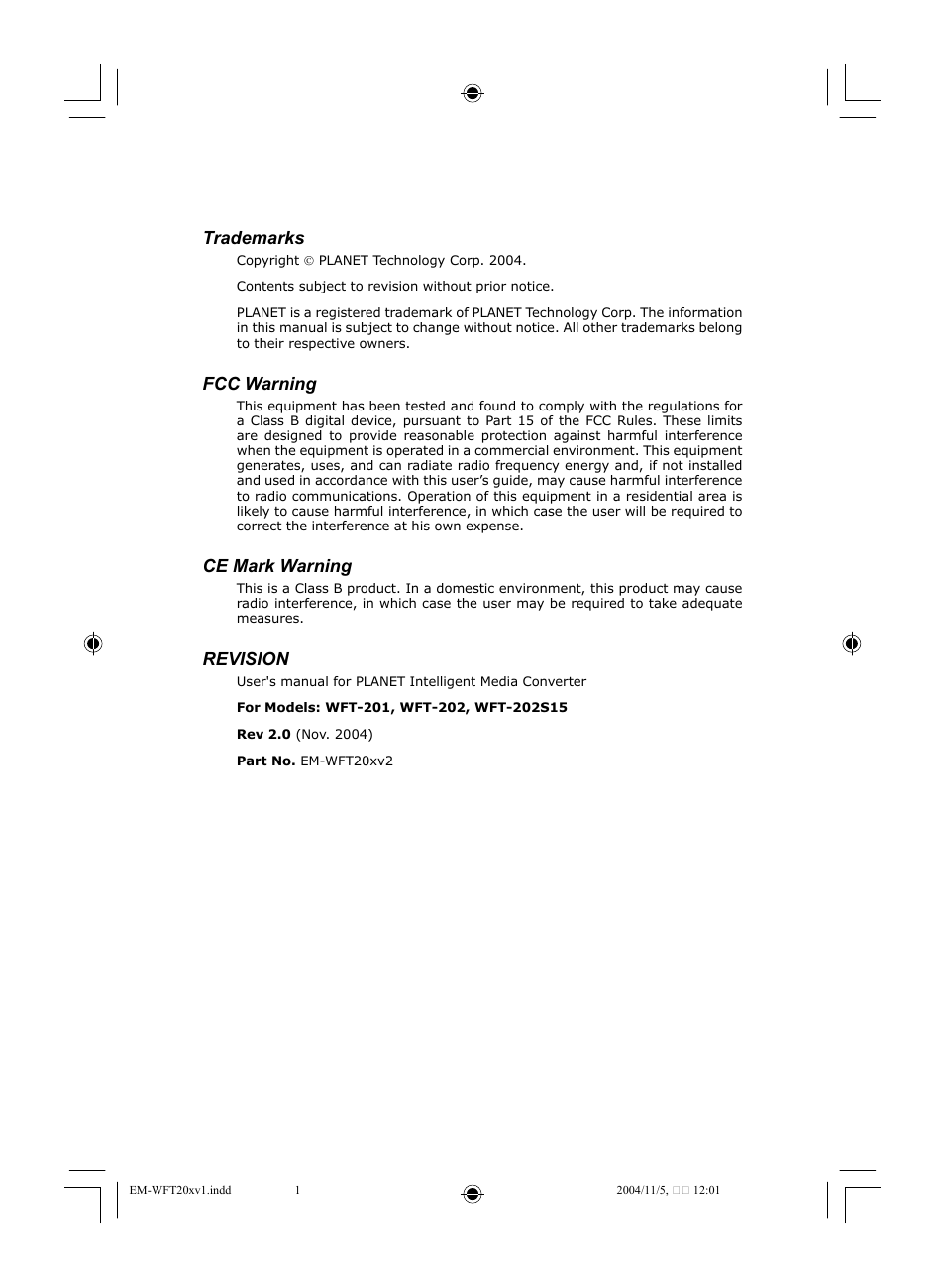 PLANET WFT-201 User Manual | 22 pages