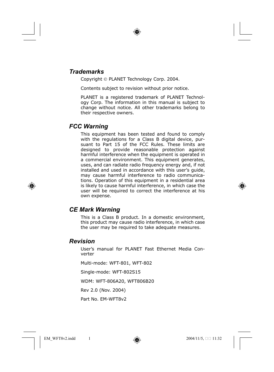 PLANET WFT-801 User Manual | 18 pages