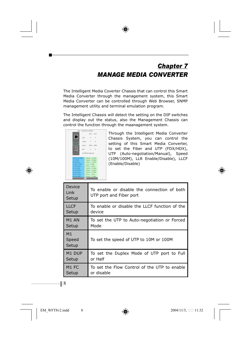 Chapter 7 manage media converter | PLANET WFT-801 User Manual | Page 10 / 18