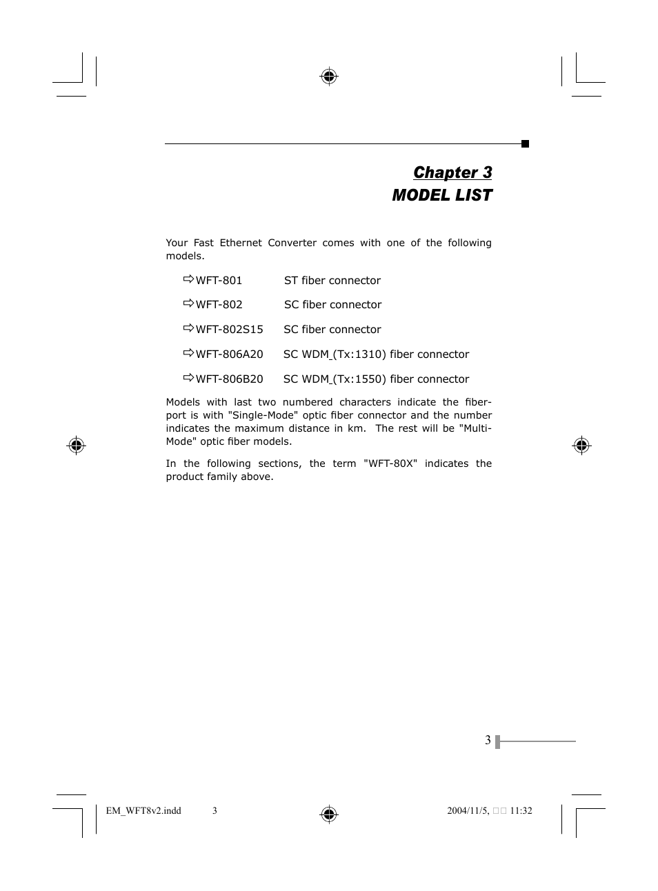 Chapter 3 model list | PLANET WFT-801 User Manual | Page 5 / 18