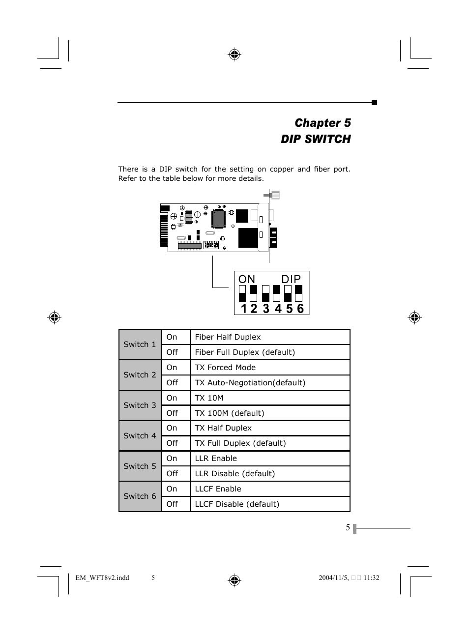 Chapter 5 dip switch | PLANET WFT-801 User Manual | Page 7 / 18
