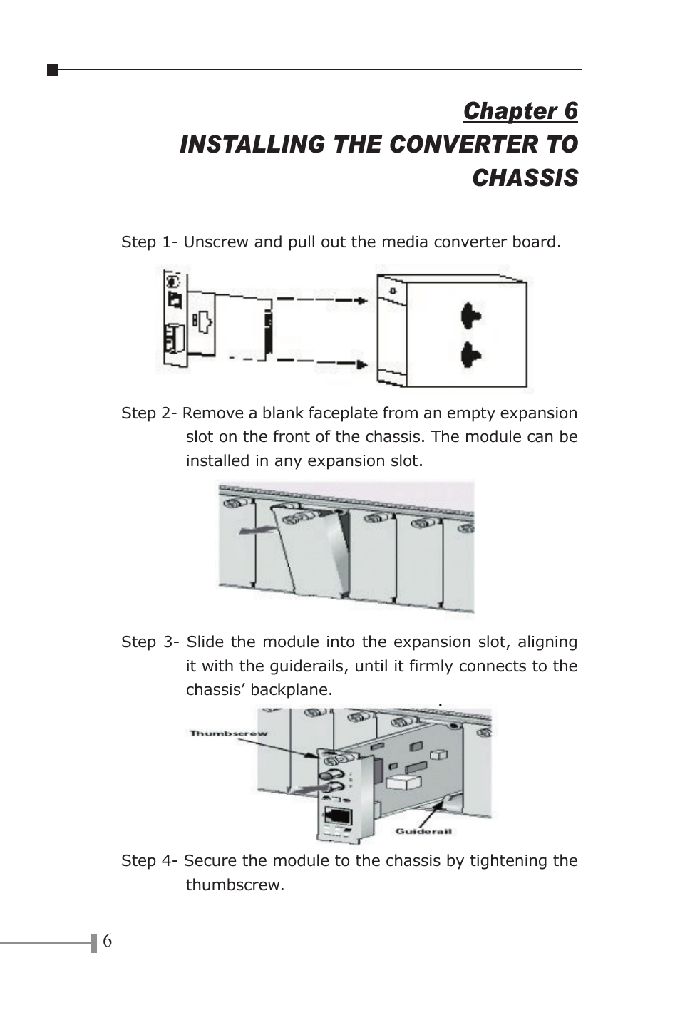 Manage the media converter, Chapter 6 installing the converter to chassis | PLANET WGT-702 User Manual | Page 10 / 18