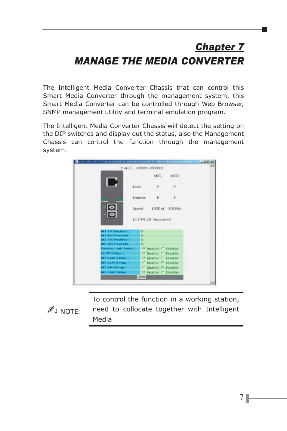 Led indicators, Chapter 7 manage the media converter | PLANET WGT-702 User Manual | Page 11 / 18