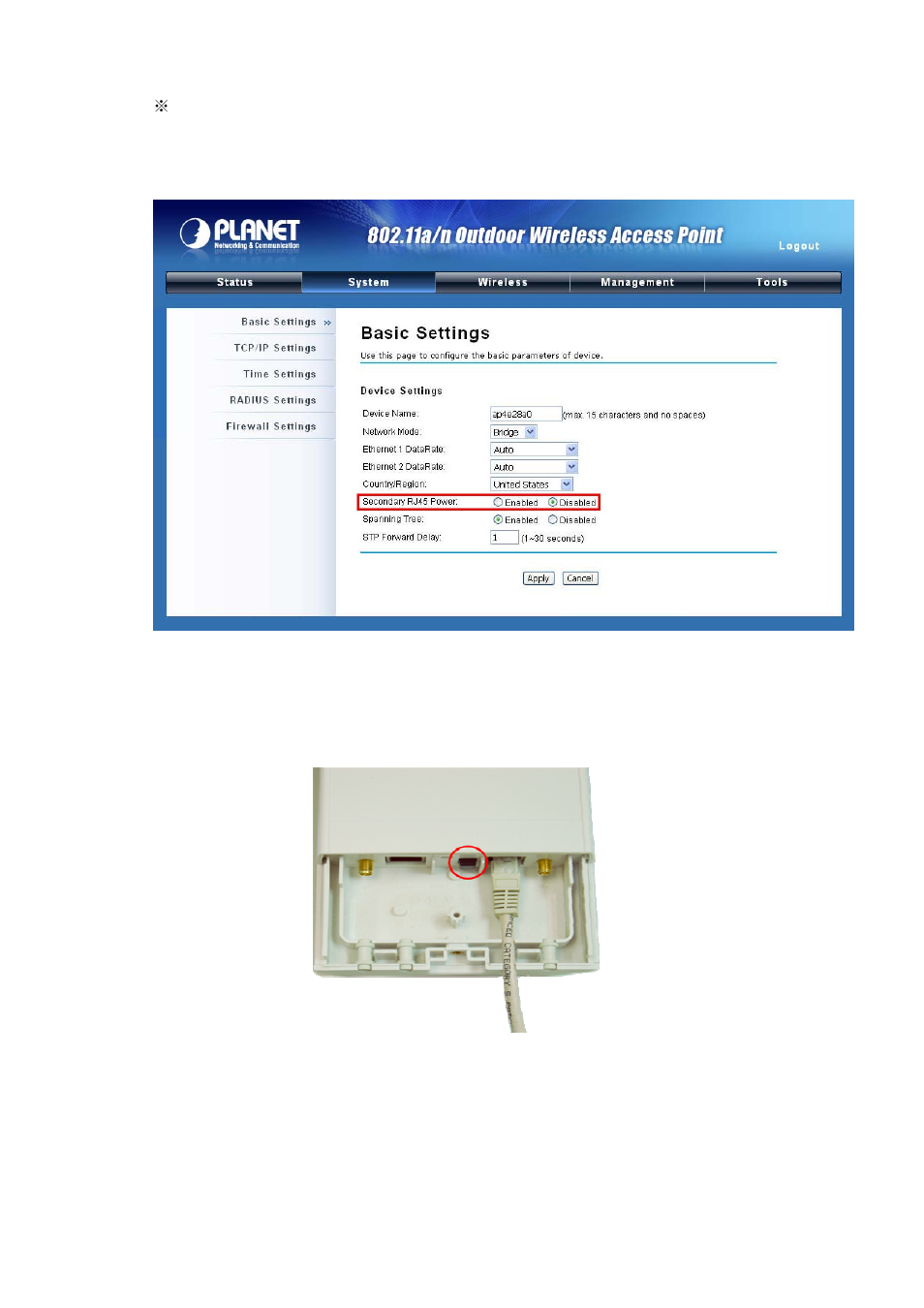 Figure 5 enable the secondary rj45 power, Figure 6 power on the device by pwr button | PLANET WNAP-7300 User Manual | Page 17 / 70