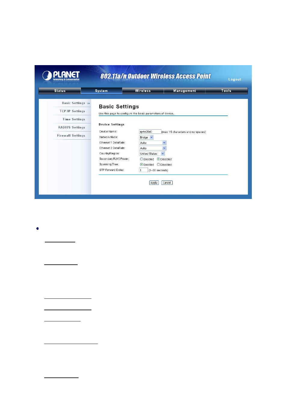 4 basic system settings, Figure 16 basic system settings | PLANET WNAP-7300 User Manual | Page 27 / 70