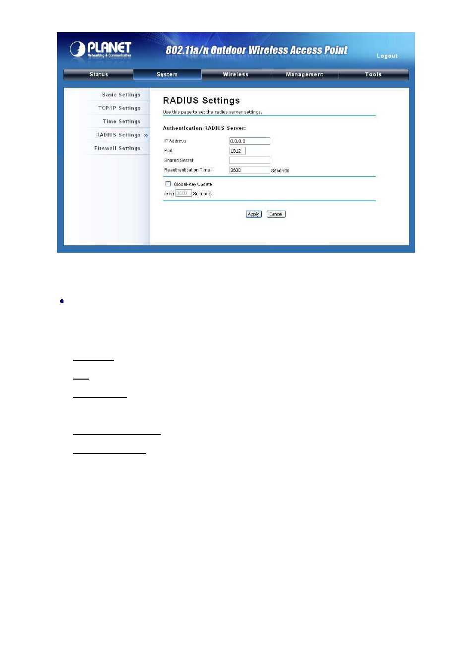 Figure 20 radius settings | PLANET WNAP-7300 User Manual | Page 32 / 70