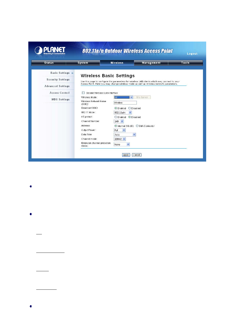 8 basic wireless settings, Figure 27 basic wireless settings | PLANET WNAP-7300 User Manual | Page 37 / 70