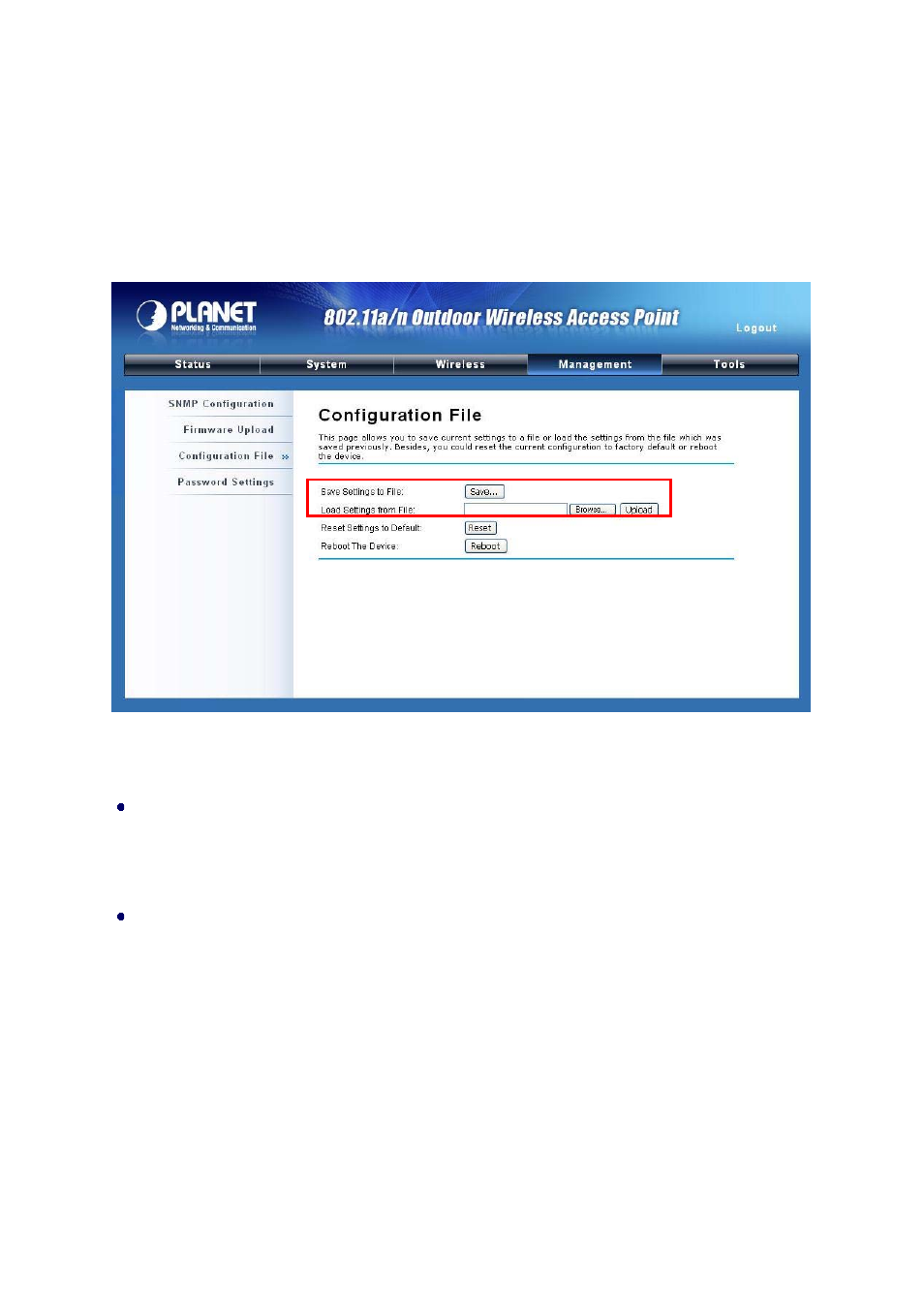 3 backup/ retrieve settings, Figure 36 backup/retrieve settings | PLANET WNAP-7300 User Manual | Page 52 / 70