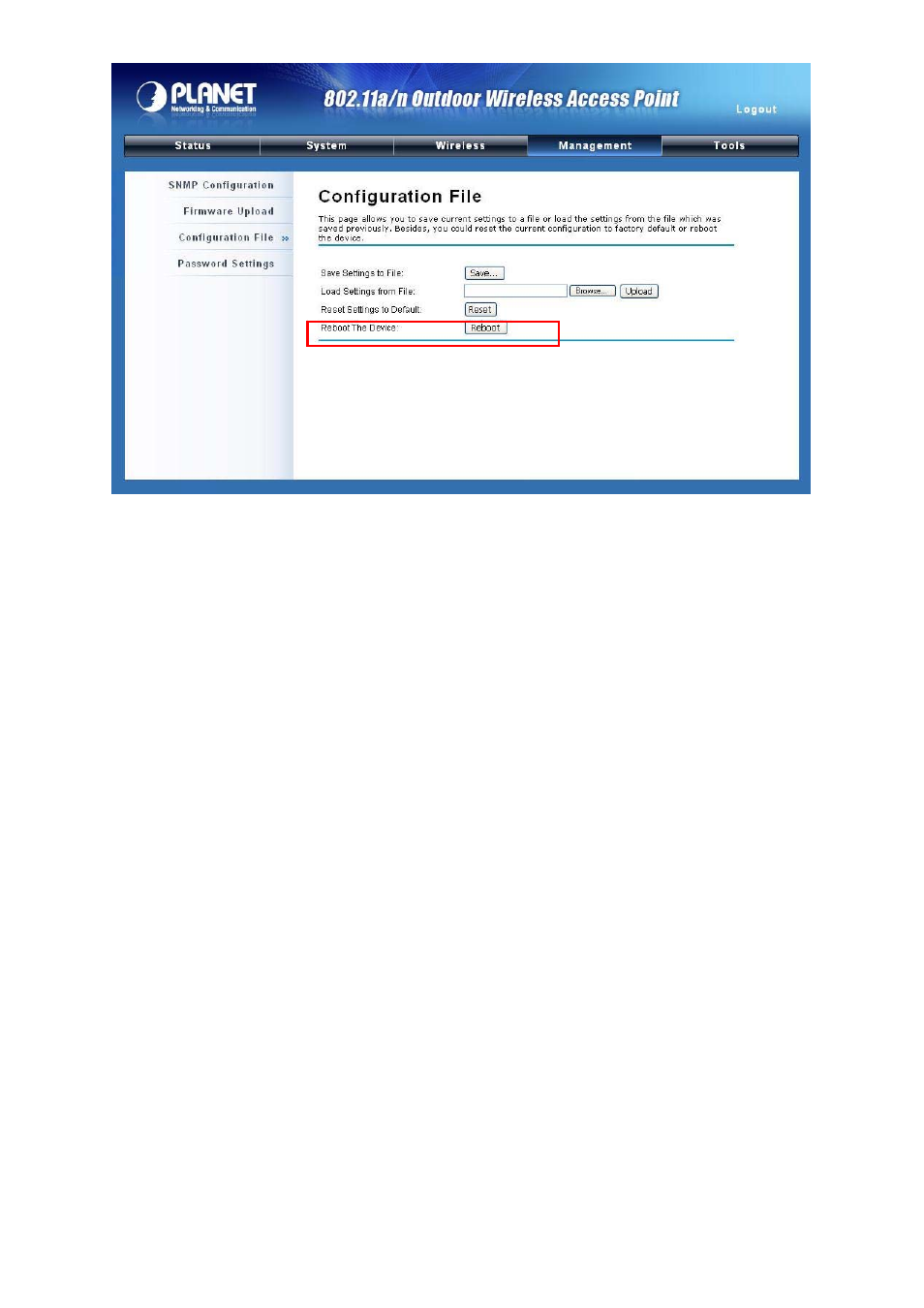 6 password, Figure 38 reboot | PLANET WNAP-7300 User Manual | Page 54 / 70