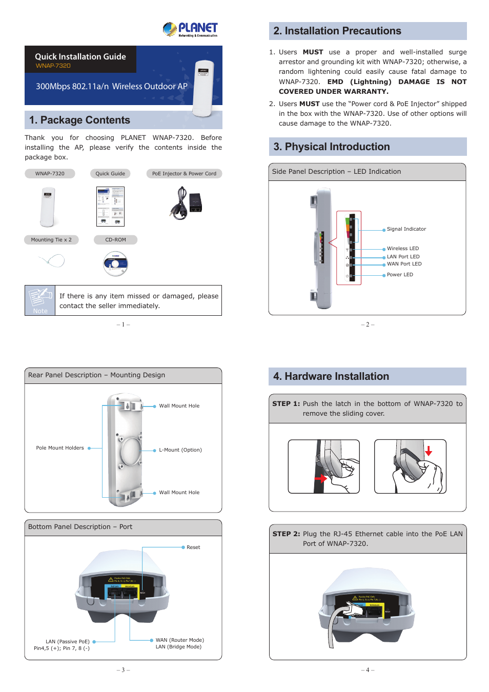 PLANET WNAP-7320 User Manual | 2 pages