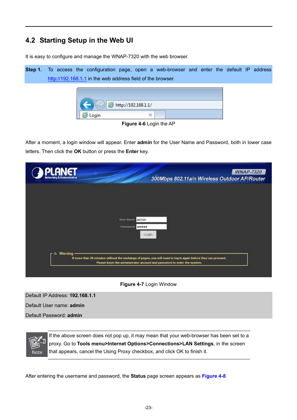 2 starting setup in the web ui, Starting setup in the web ui | PLANET WNAP-7320 User Manual | Page 31 / 106