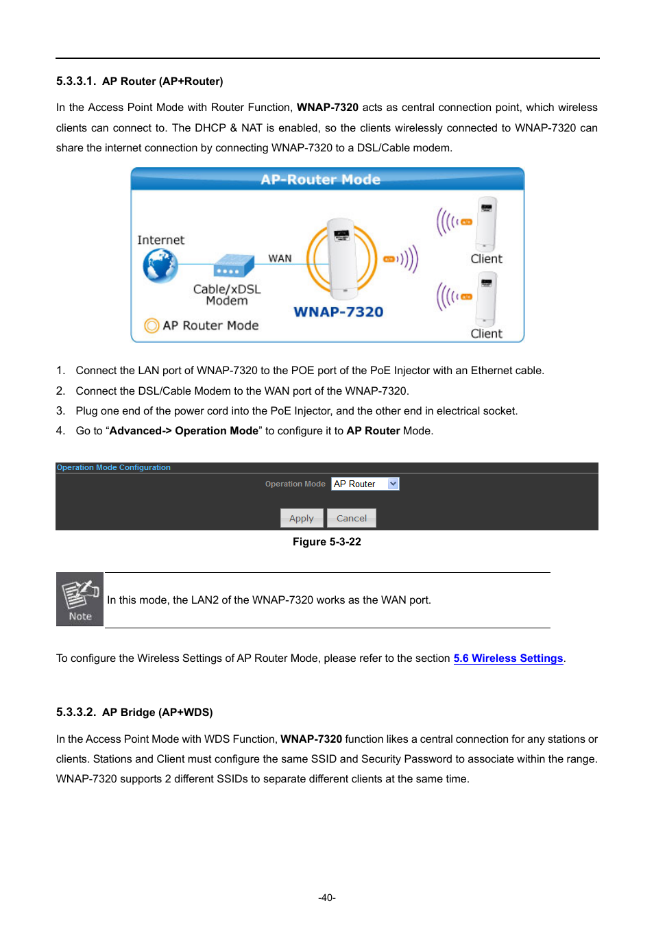 Ap router (ap+router), Ap bridge (ap+wds) | PLANET WNAP-7320 User Manual | Page 48 / 106