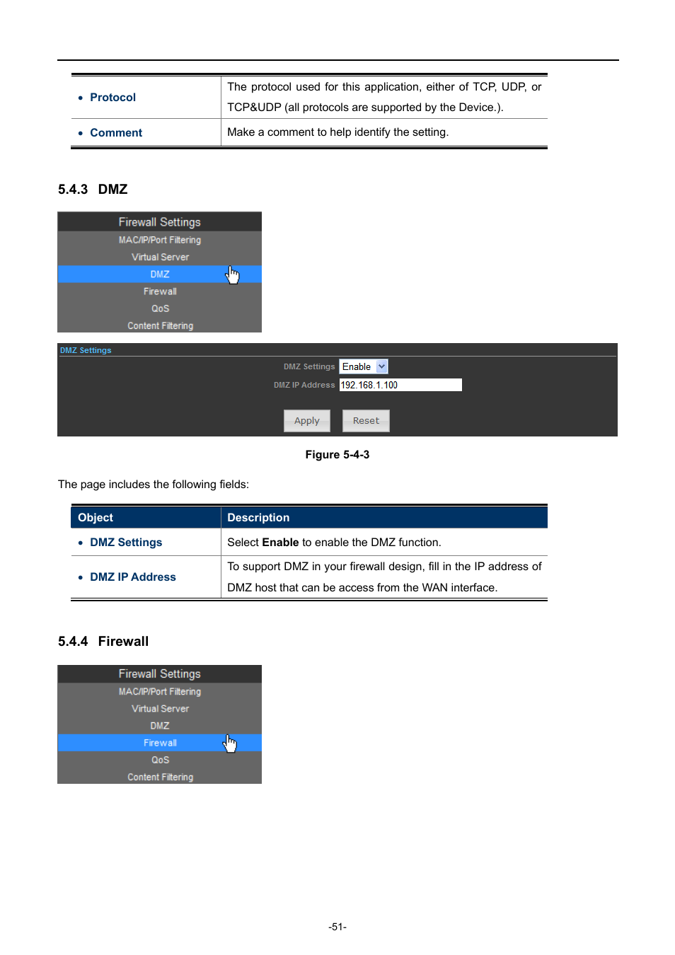 3 dmz, 4 firewall, Firewall | PLANET WNAP-7320 User Manual | Page 59 / 106