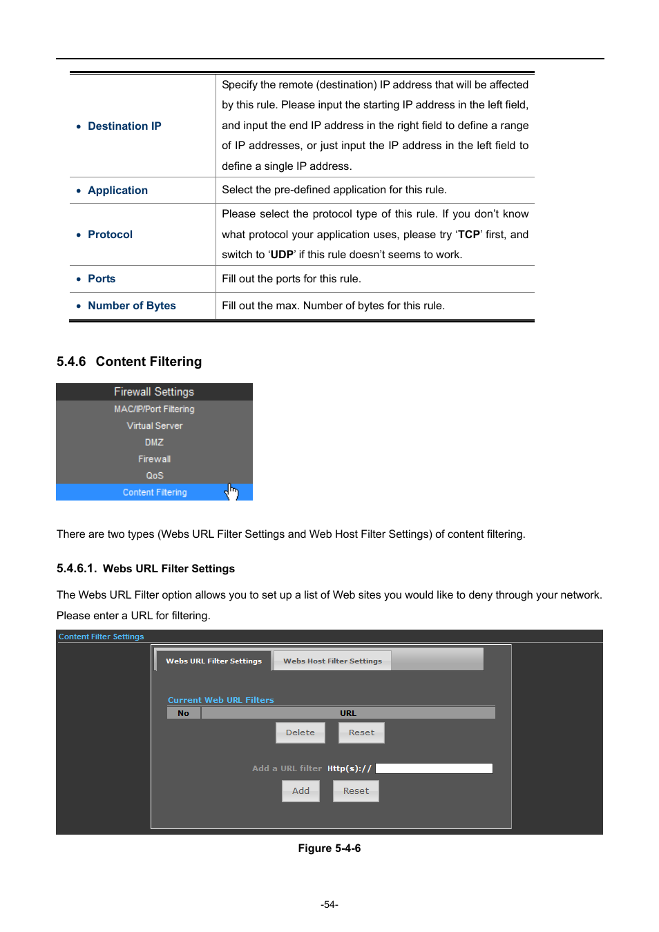 6 content filtering, Webs url filter settings, Content filtering | PLANET WNAP-7320 User Manual | Page 62 / 106