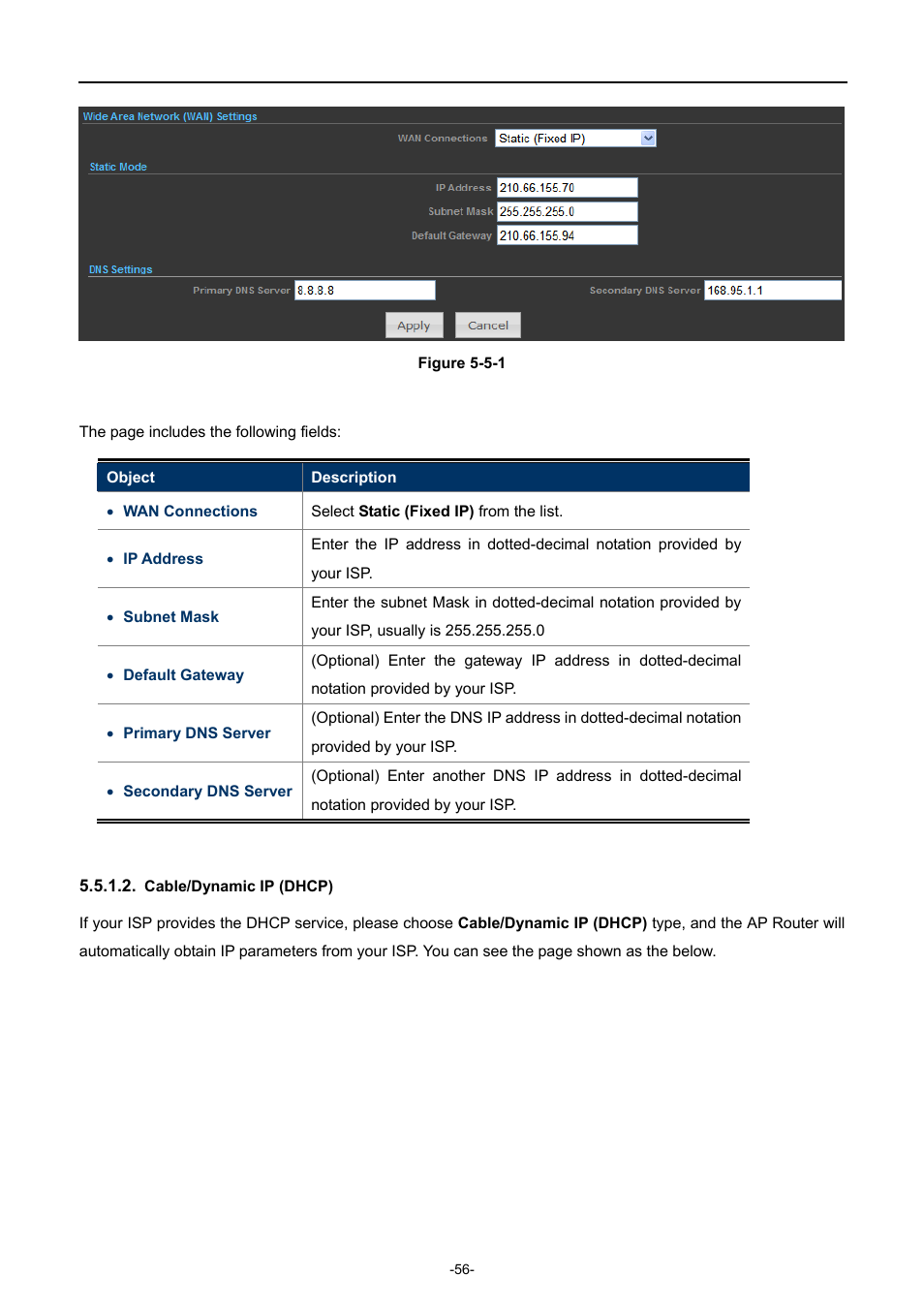 Cable/dynamic ip (dhcp) | PLANET WNAP-7320 User Manual | Page 64 / 106