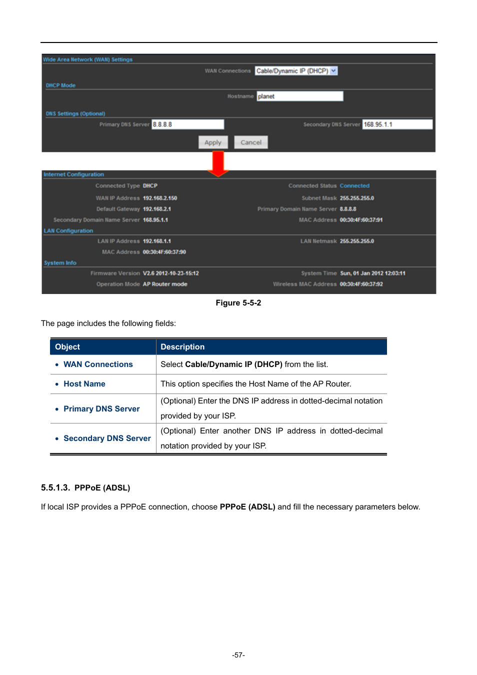 Pppoe (adsl) | PLANET WNAP-7320 User Manual | Page 65 / 106