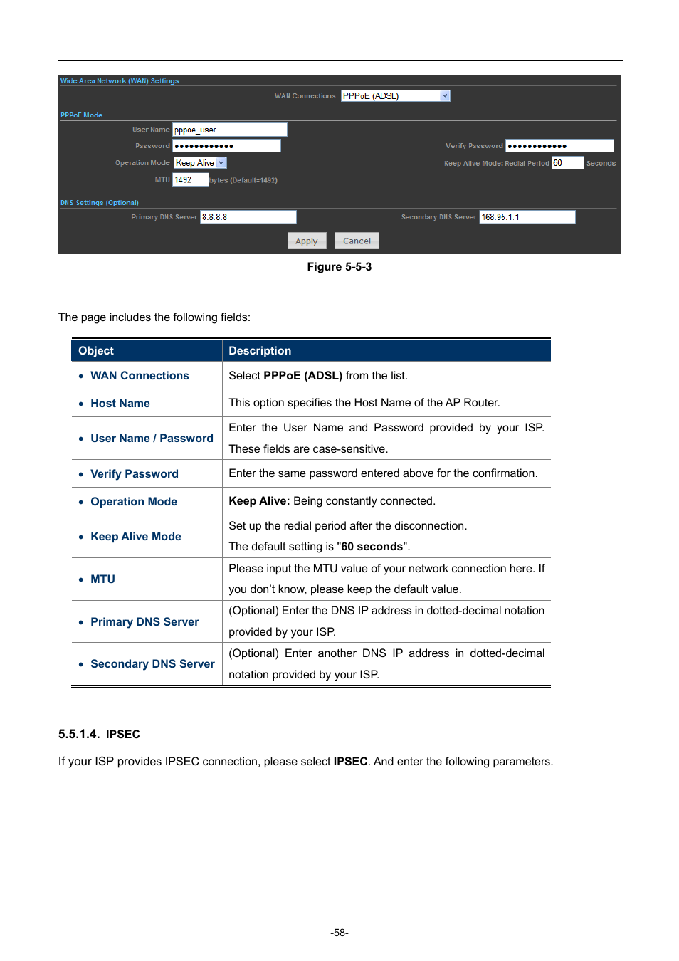 Ipsec | PLANET WNAP-7320 User Manual | Page 66 / 106