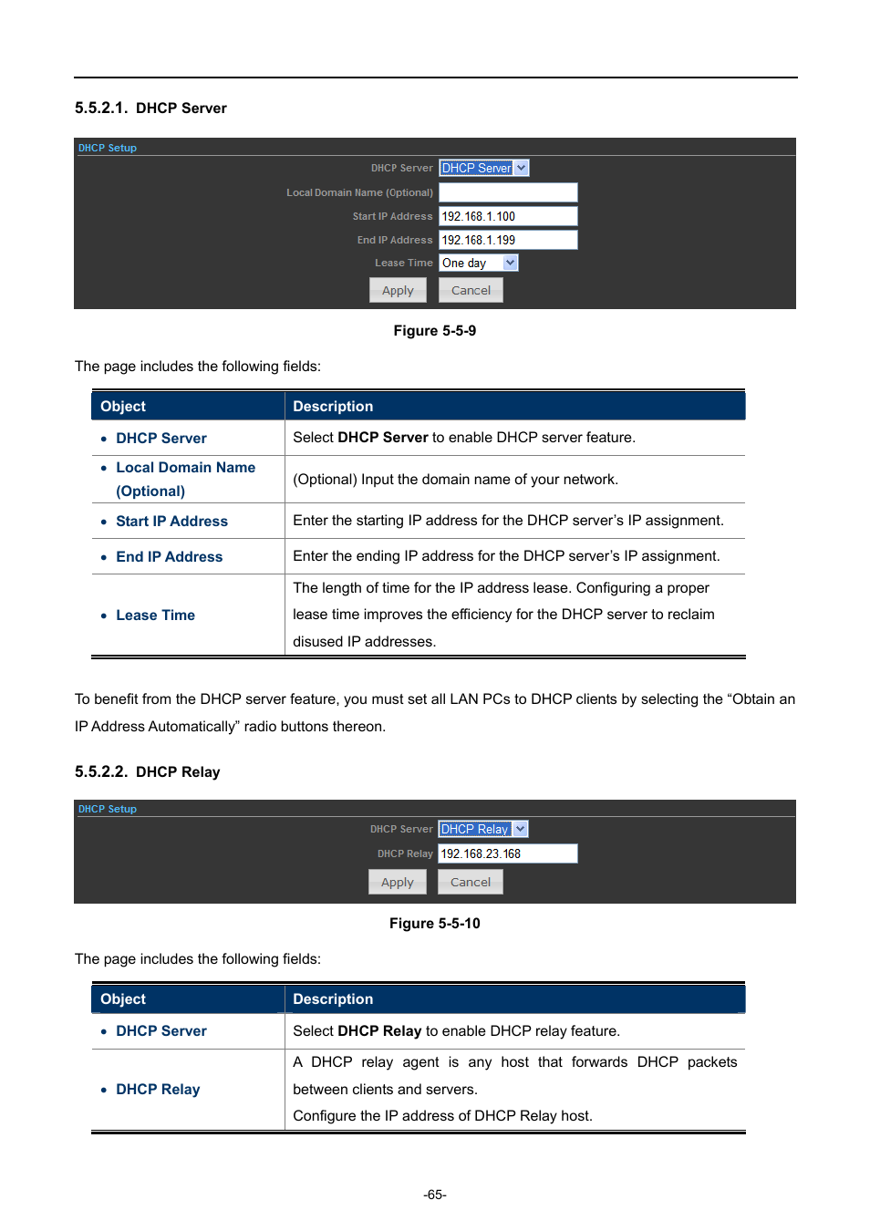 Dhcp server, Dhcp relay | PLANET WNAP-7320 User Manual | Page 73 / 106