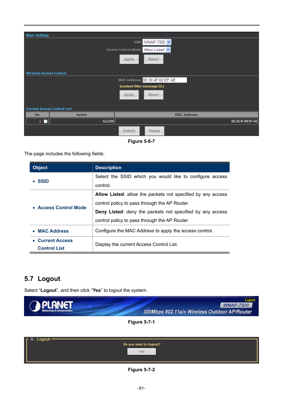 7 logout, Logout | PLANET WNAP-7320 User Manual | Page 89 / 106