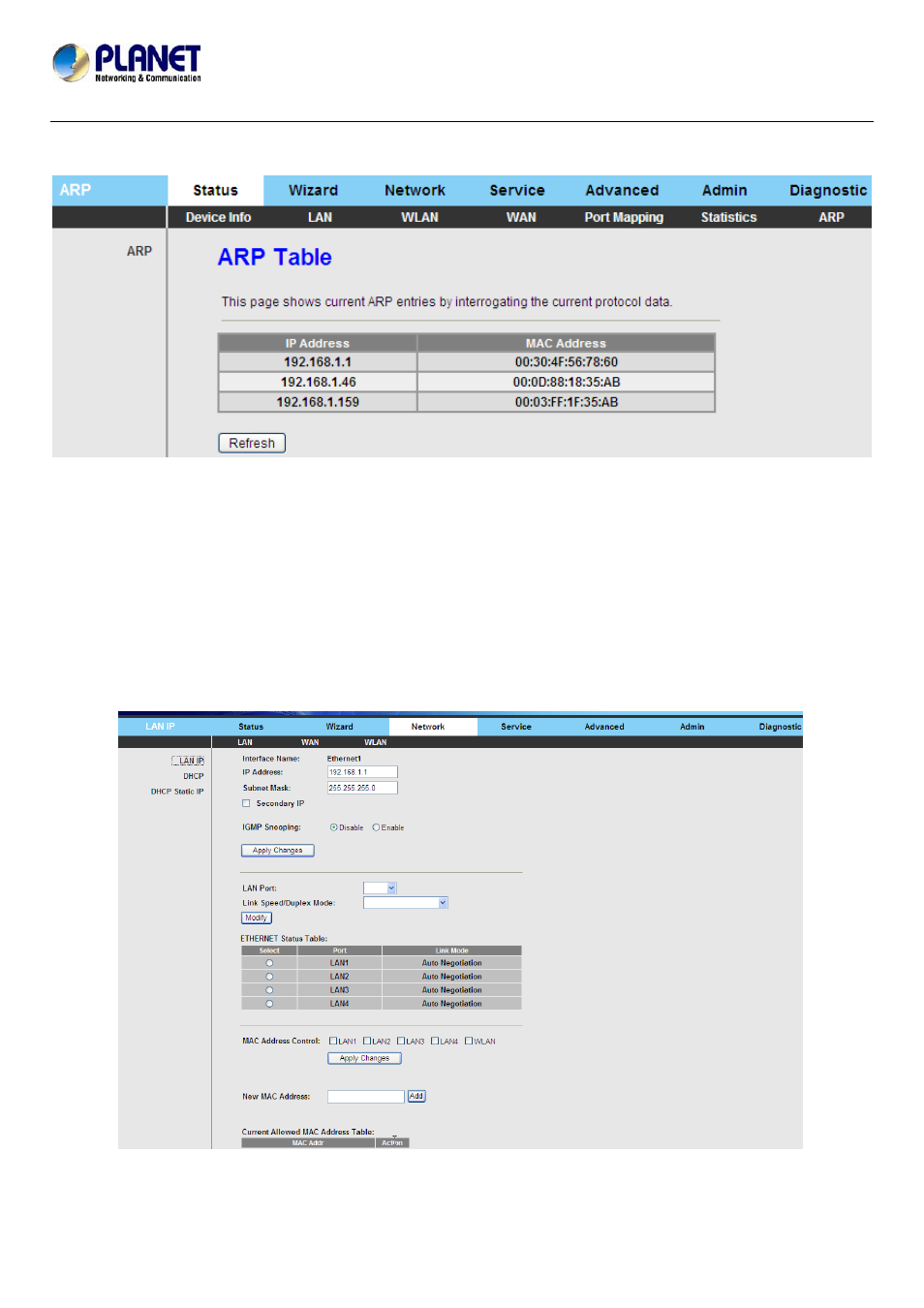 7 arp table, 4 network, 1 lan | 1 lan ip, 7 arp table………………………………………………………………………………… 24, 4 network ……………………………………………………………………………………………24, 1 lan…………………………………………………………………………………………24 | PLANET ADN-4101 User Manual | Page 29 / 73