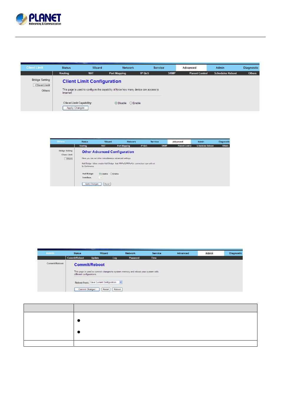 7 admin, 1 commit/reboot, 2 update | 7 admin ………………………………………………………………………………………………60 | PLANET ADN-4101 User Manual | Page 65 / 73