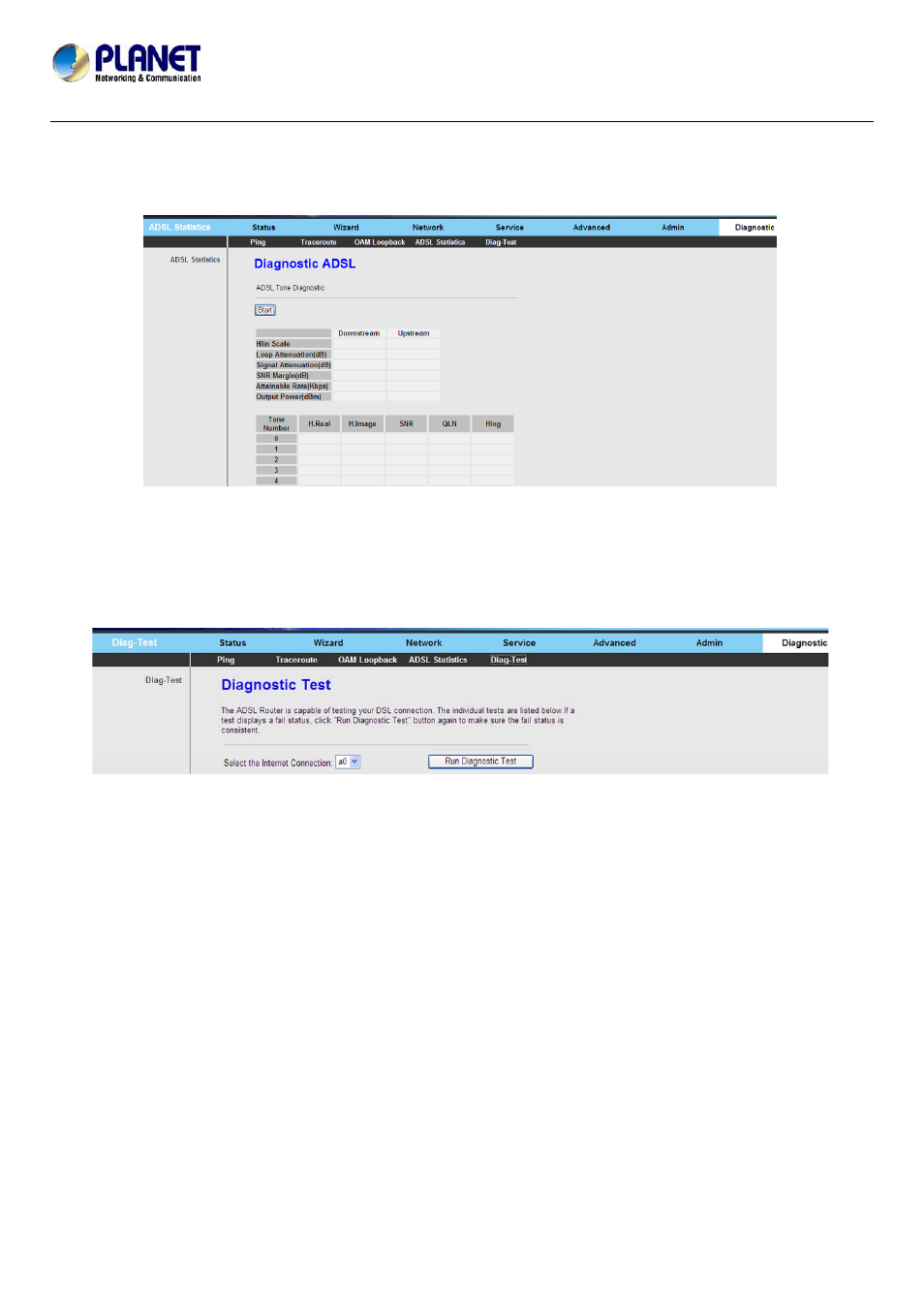 4 adsl statistics, 5 diag-test | PLANET ADN-4101 User Manual | Page 70 / 73