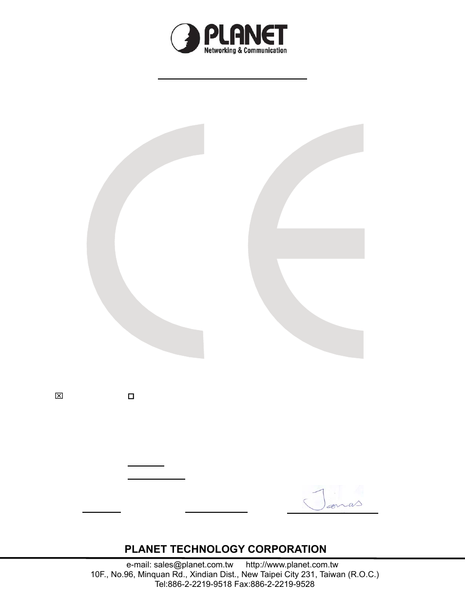 Planet technology corporation, Ec declaration of conformity | PLANET ADN-4101 User Manual | Page 72 / 73