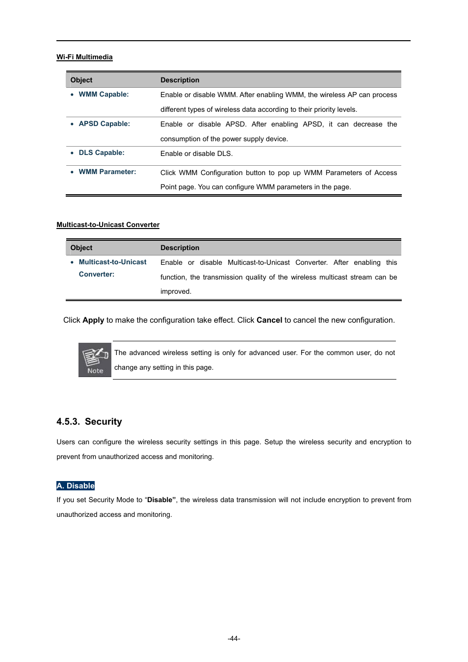 Security | PLANET IAP-2000PE User Manual | Page 45 / 82