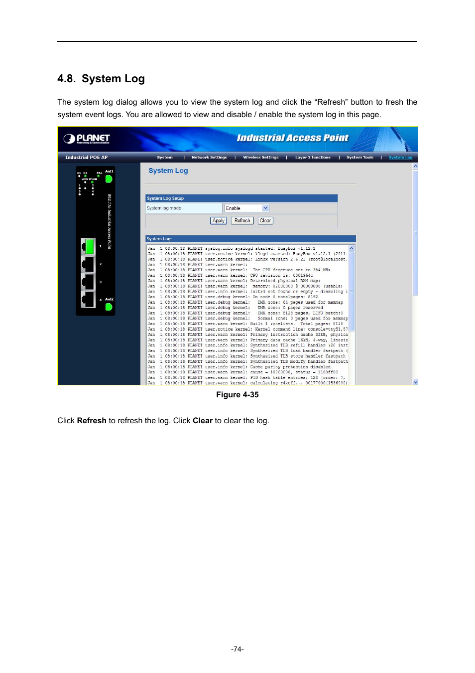 System log | PLANET IAP-2000PE User Manual | Page 75 / 82