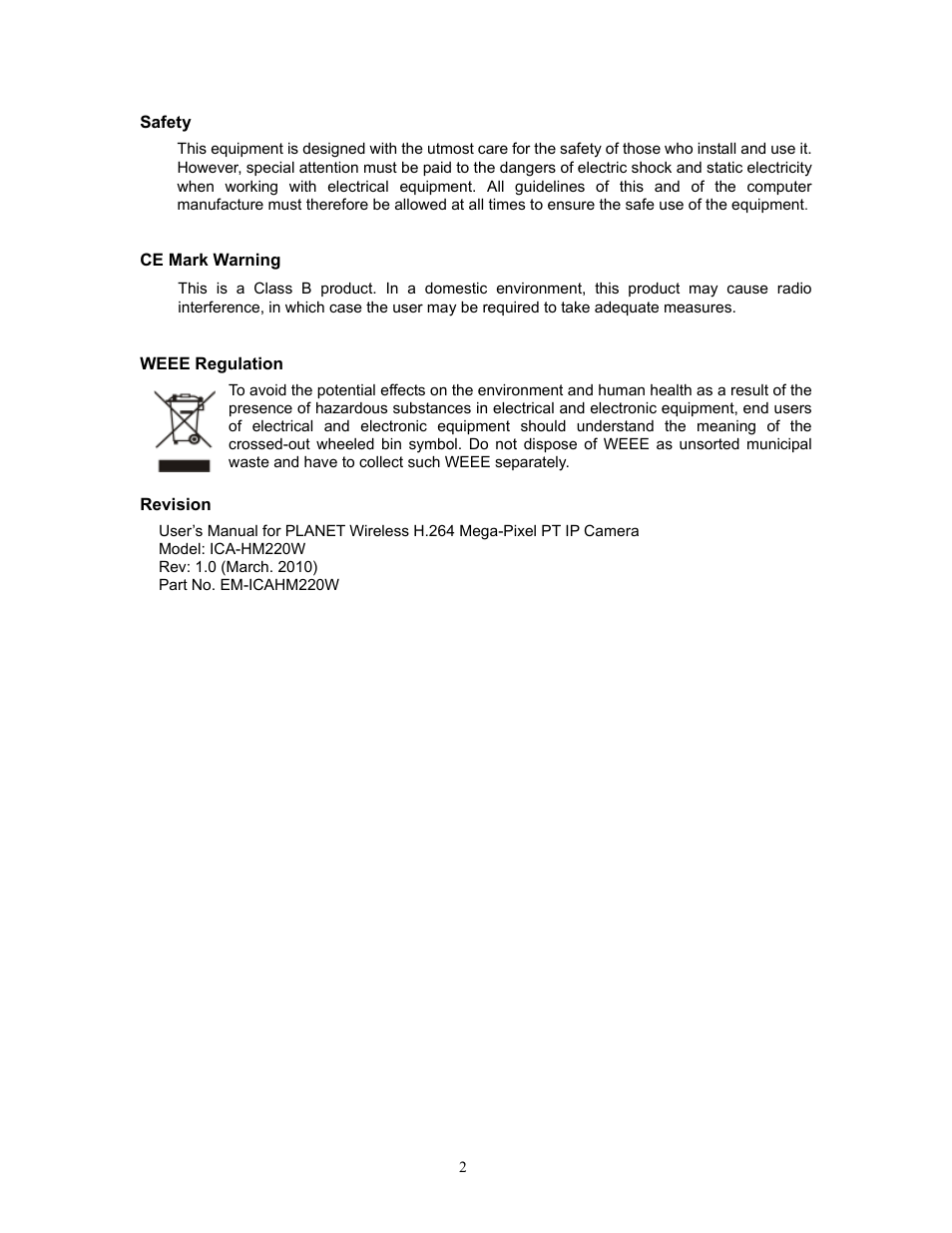 PLANET ICA-HM220W User Manual | Page 3 / 88